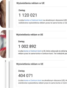 Screenshots of Meta Ads Manager showing high-performance UGC campaign results with over 1 million reach in the EU.